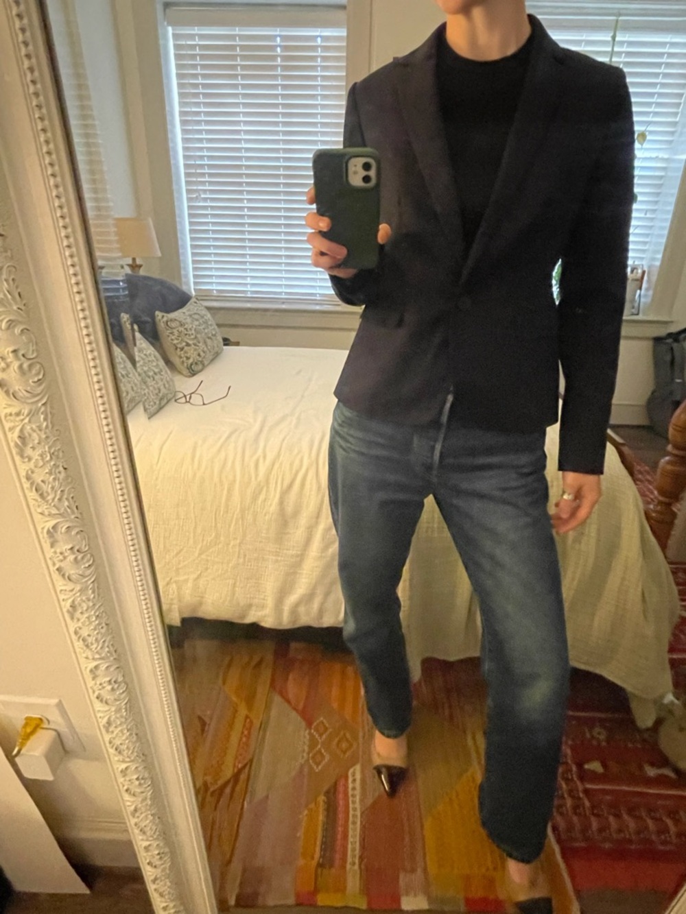 Ann Taylor Navy Blazer with Black Label Detail